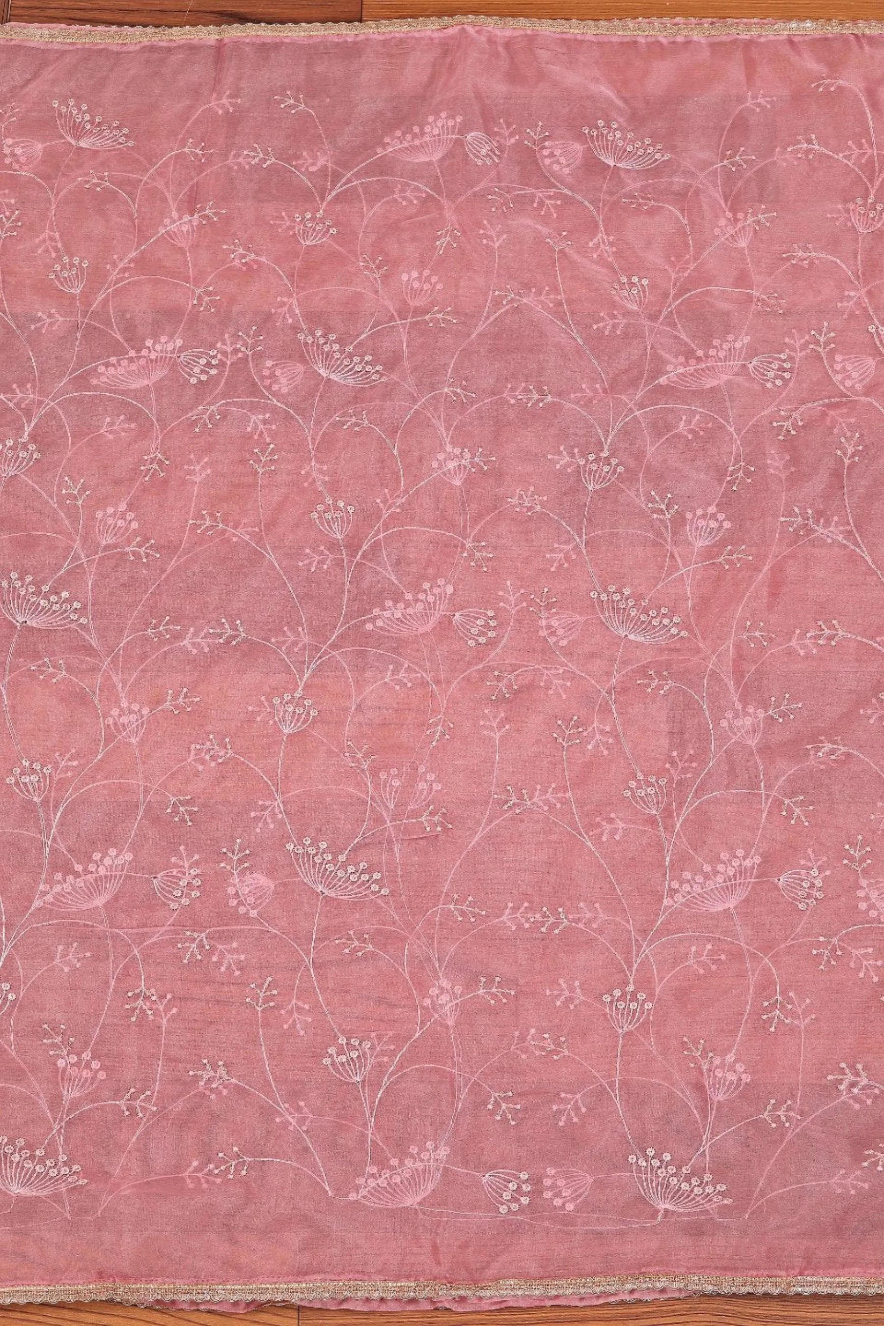 Peach Embellished Organza Unstitched Dress Material With Dupatta