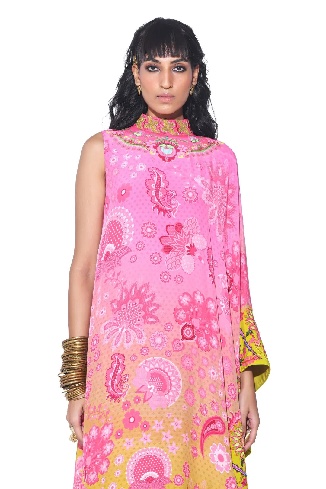 Peach Embroidered One Shoulder Dress And Jumpsuit