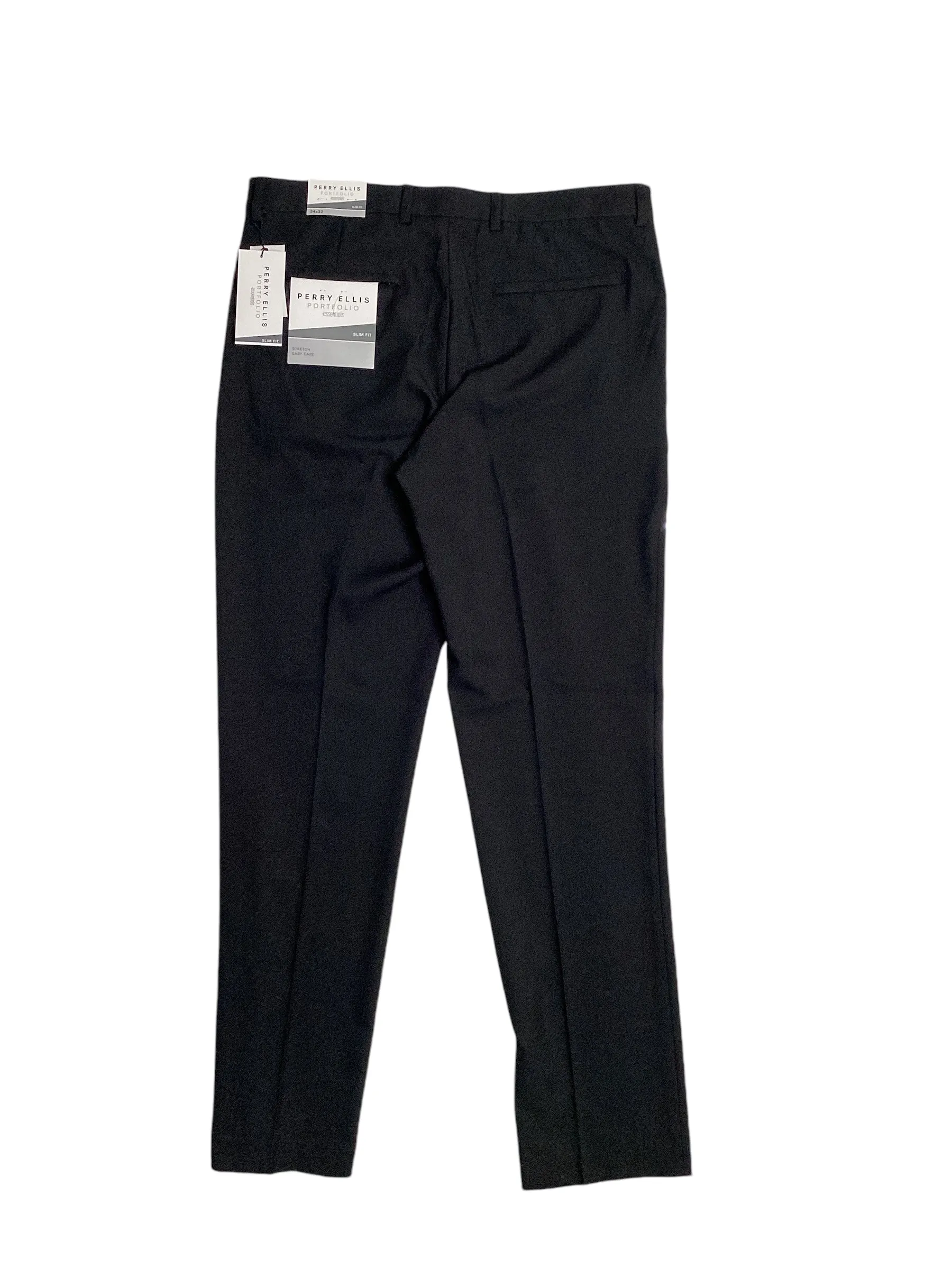 Perry Ellis Portfolio Mens Slim fit Dress Pants 36 / 32 Black Solid Stretch