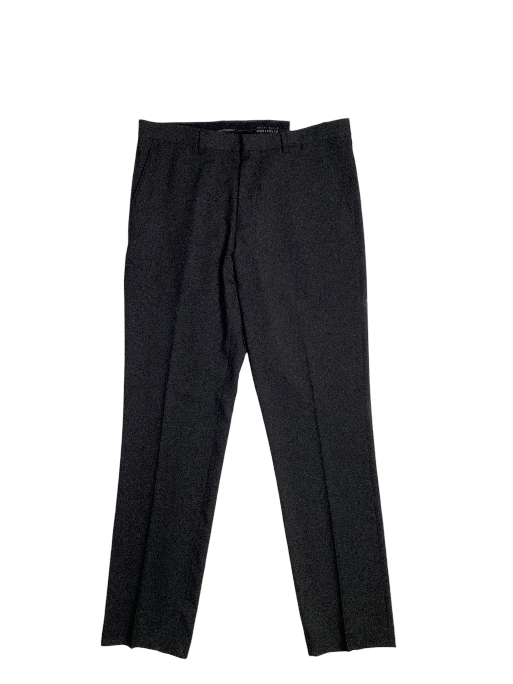 Perry Ellis Portfolio Mens Slim fit Dress Pants 36 / 32 Black Solid Stretch