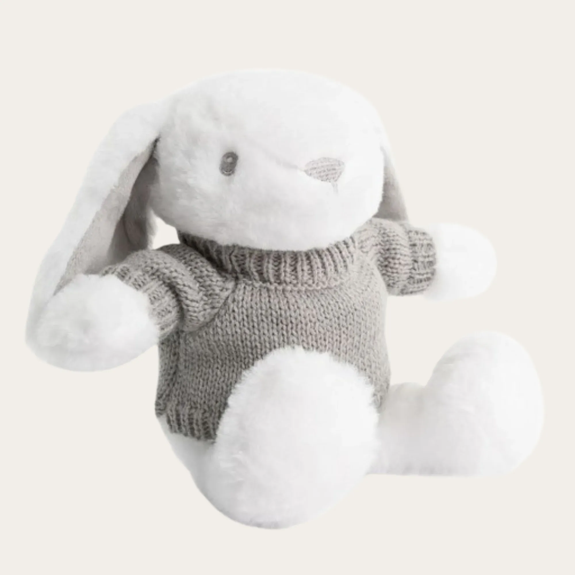 Personalisable Soft White Cuddly Toy Rabbit with Knitted Jumper