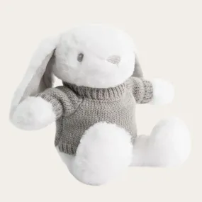 Personalisable Soft White Cuddly Toy Rabbit with Knitted Jumper