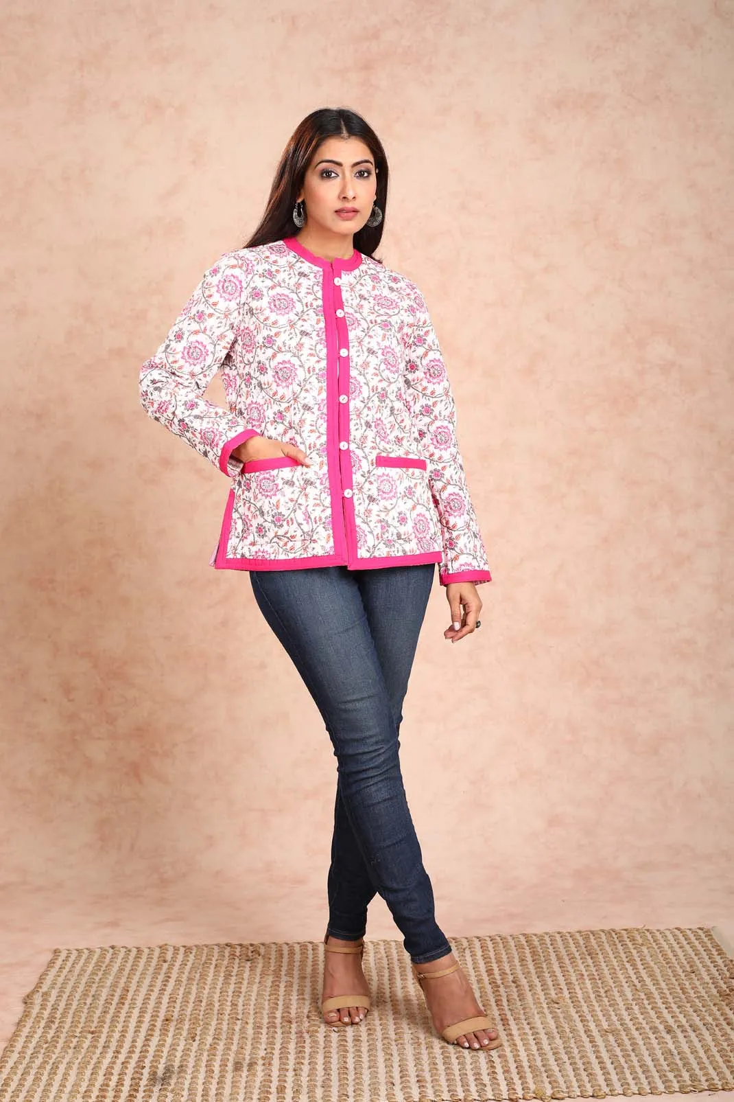 Pink Floral Reversible Quilted Jacket UCJ0004