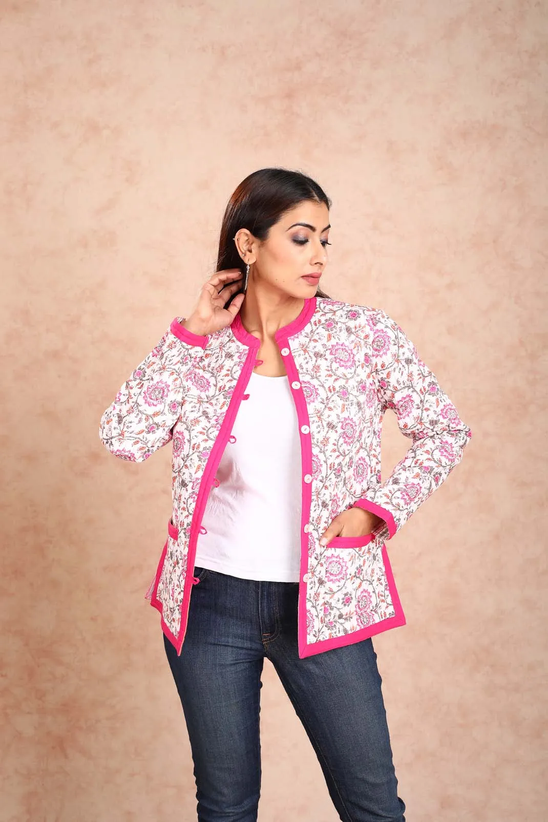 Pink Floral Reversible Quilted Jacket UCJ0004