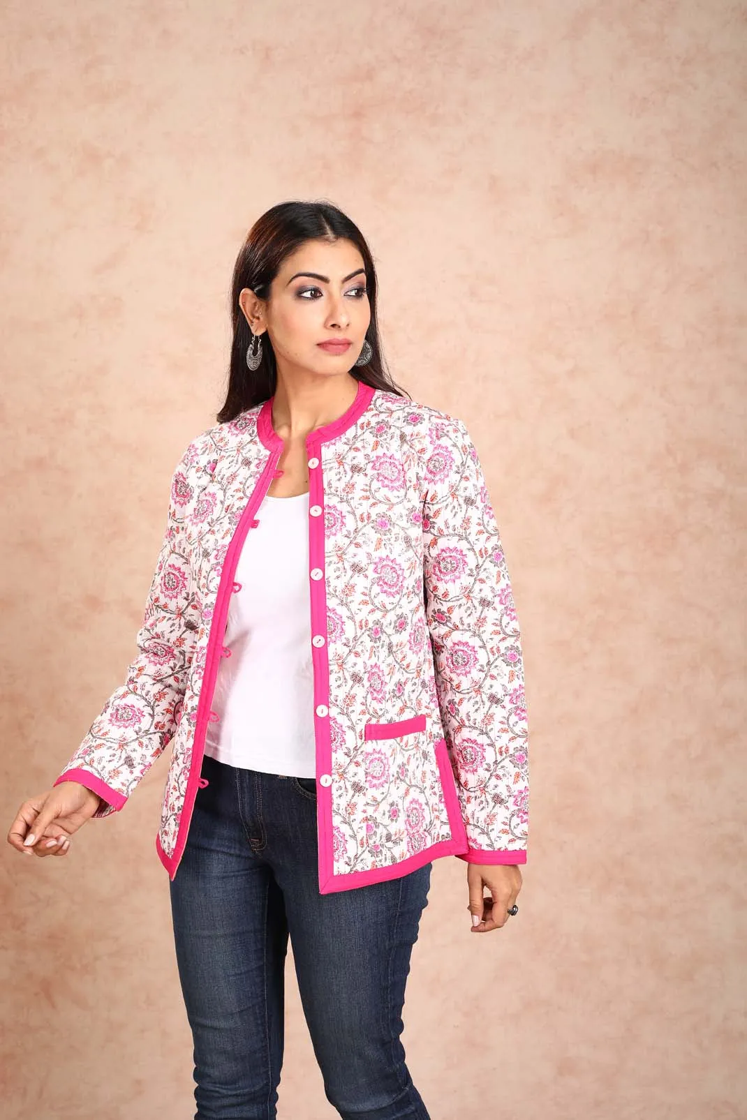 Pink Floral Reversible Quilted Jacket UCJ0004
