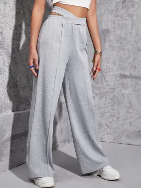Plain Cut Out Natural Long Women Sweatpants