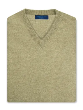 Plain Dark Natural 2-Ply Cashmere Long Sleeve V-Neck Jumper