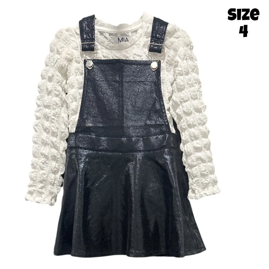 Popcorn Top & Leatherette Jumper Dress