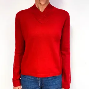 Post Box Red Cashmere Crossover V-Neck Jumper Medium