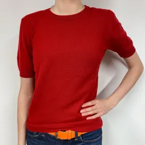 Post Box Red Cashmere Short Sleeved Jumper Extra Small