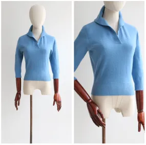 "French Blue" Vintage 1950's Lambs Wool Jumper UK 10 US 6