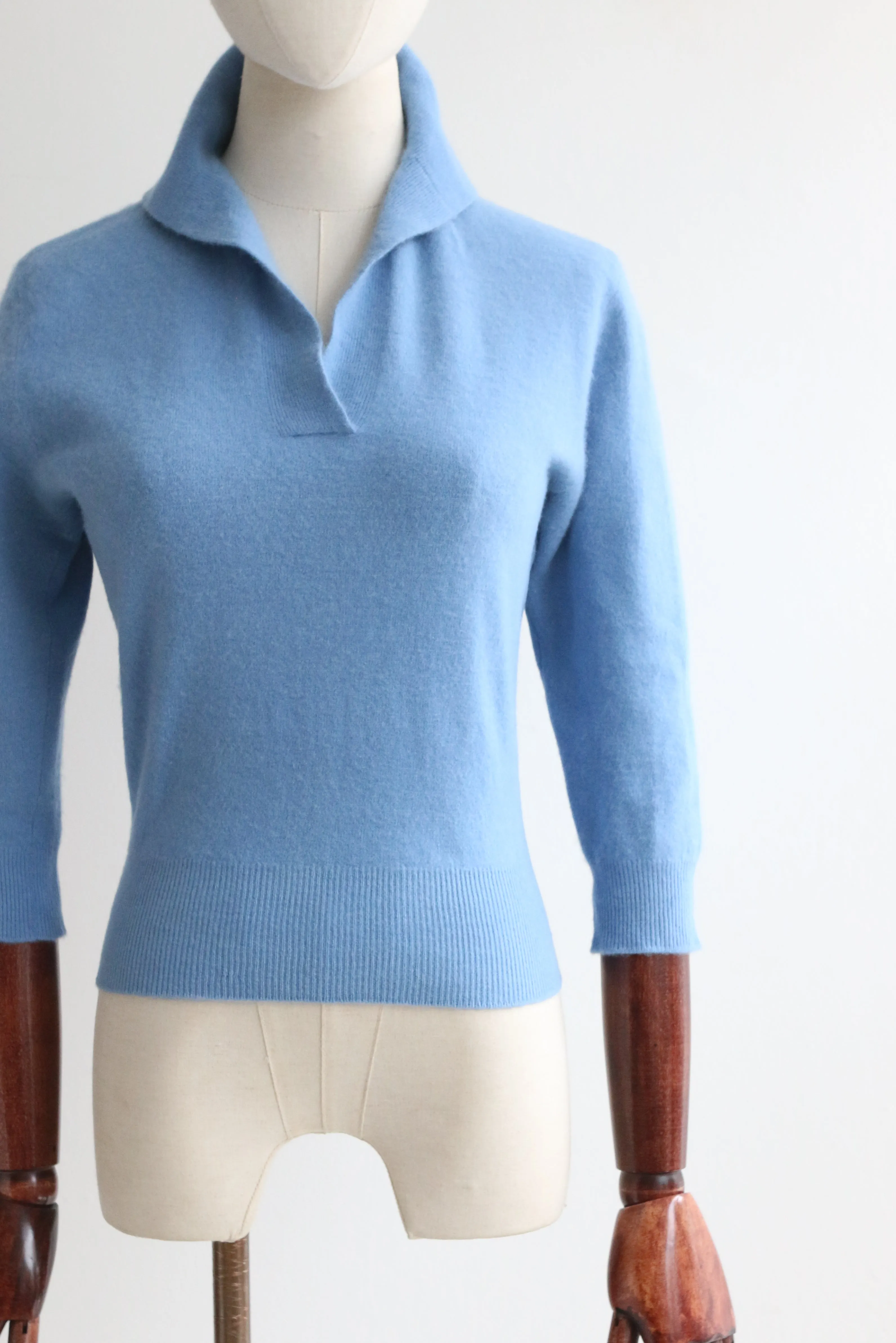 "French Blue" Vintage 1950's Lambs Wool Jumper UK 10 US 6