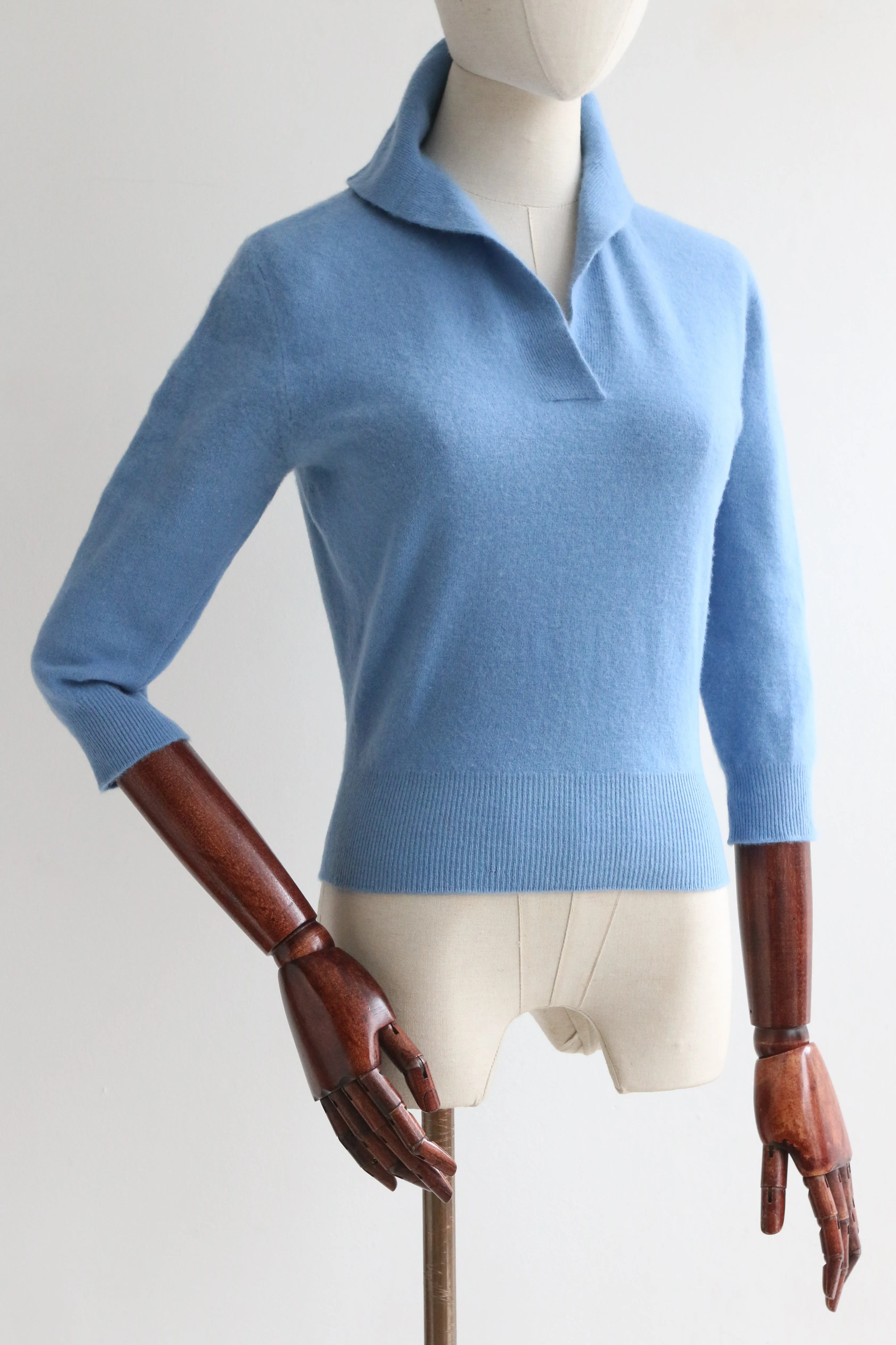 "French Blue" Vintage 1950's Lambs Wool Jumper UK 10 US 6