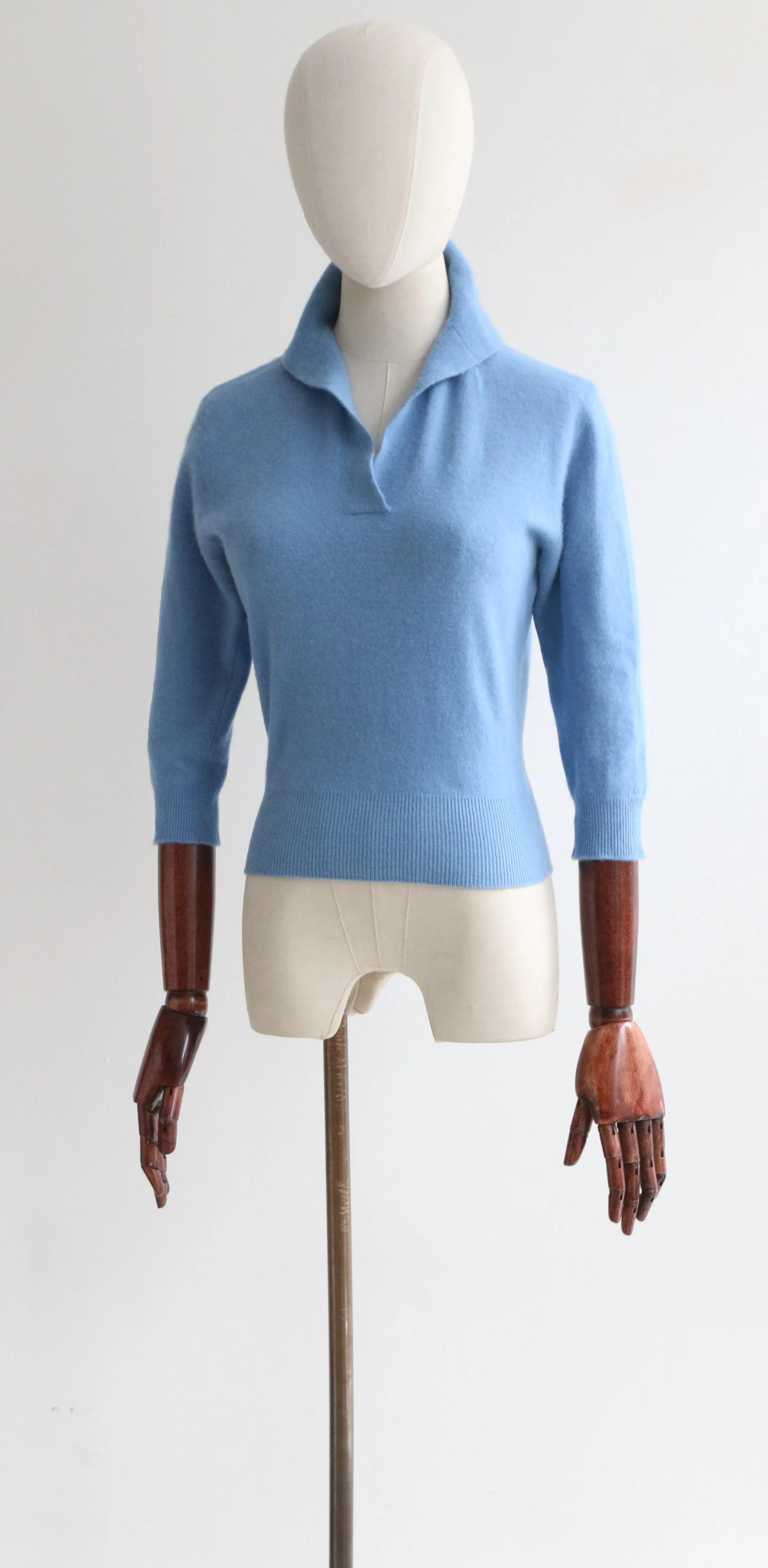 "French Blue" Vintage 1950's Lambs Wool Jumper UK 10 US 6