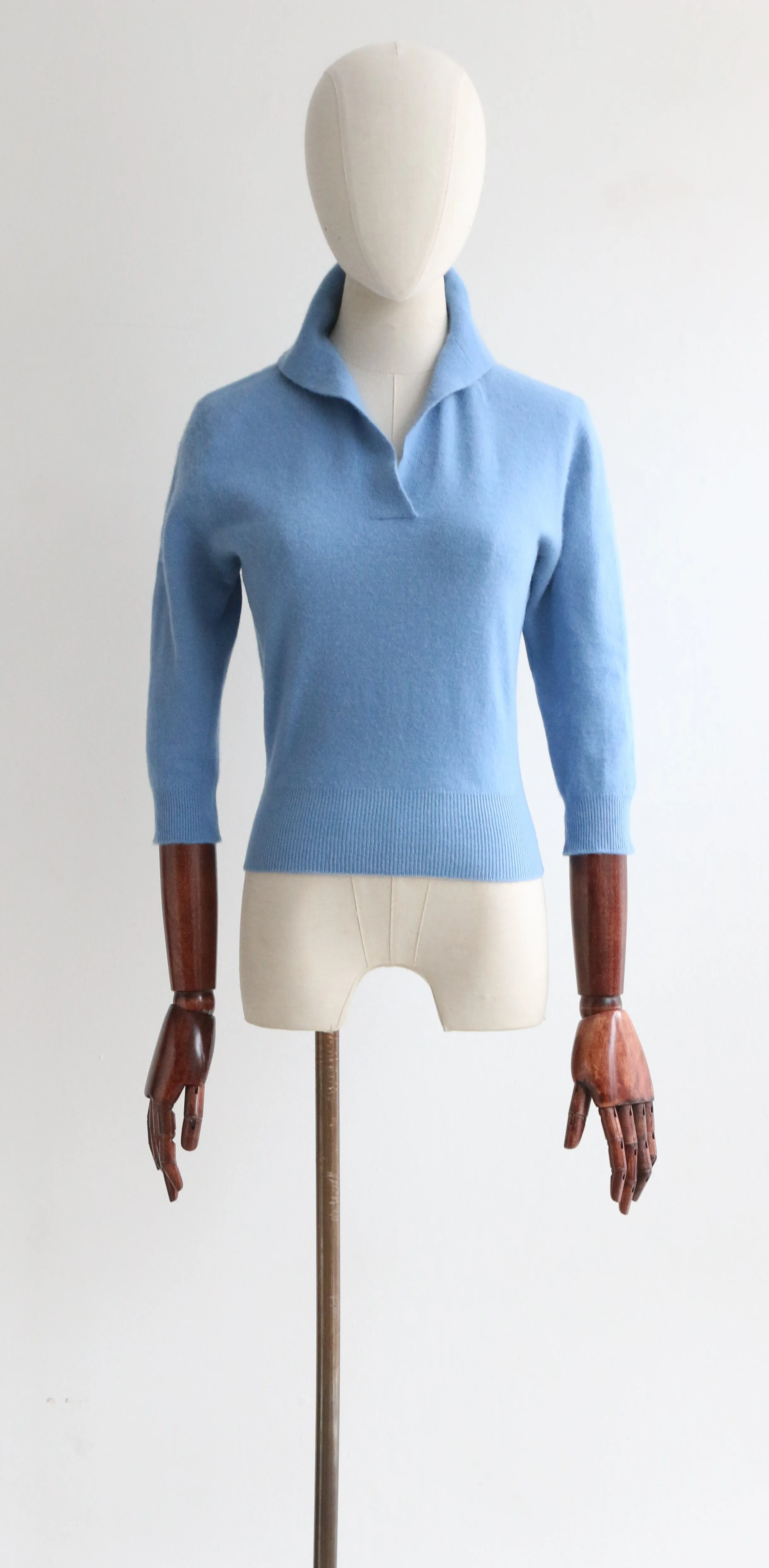 "French Blue" Vintage 1950's Lambs Wool Jumper UK 10 US 6