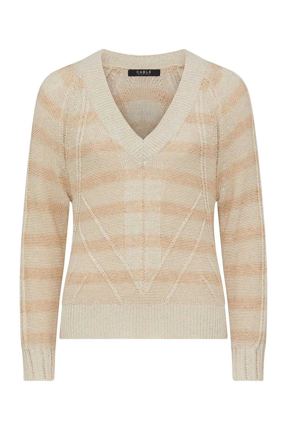 Raffles V Neck Jumper - Natural Stripe