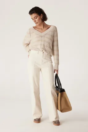Raffles V Neck Jumper - Natural Stripe