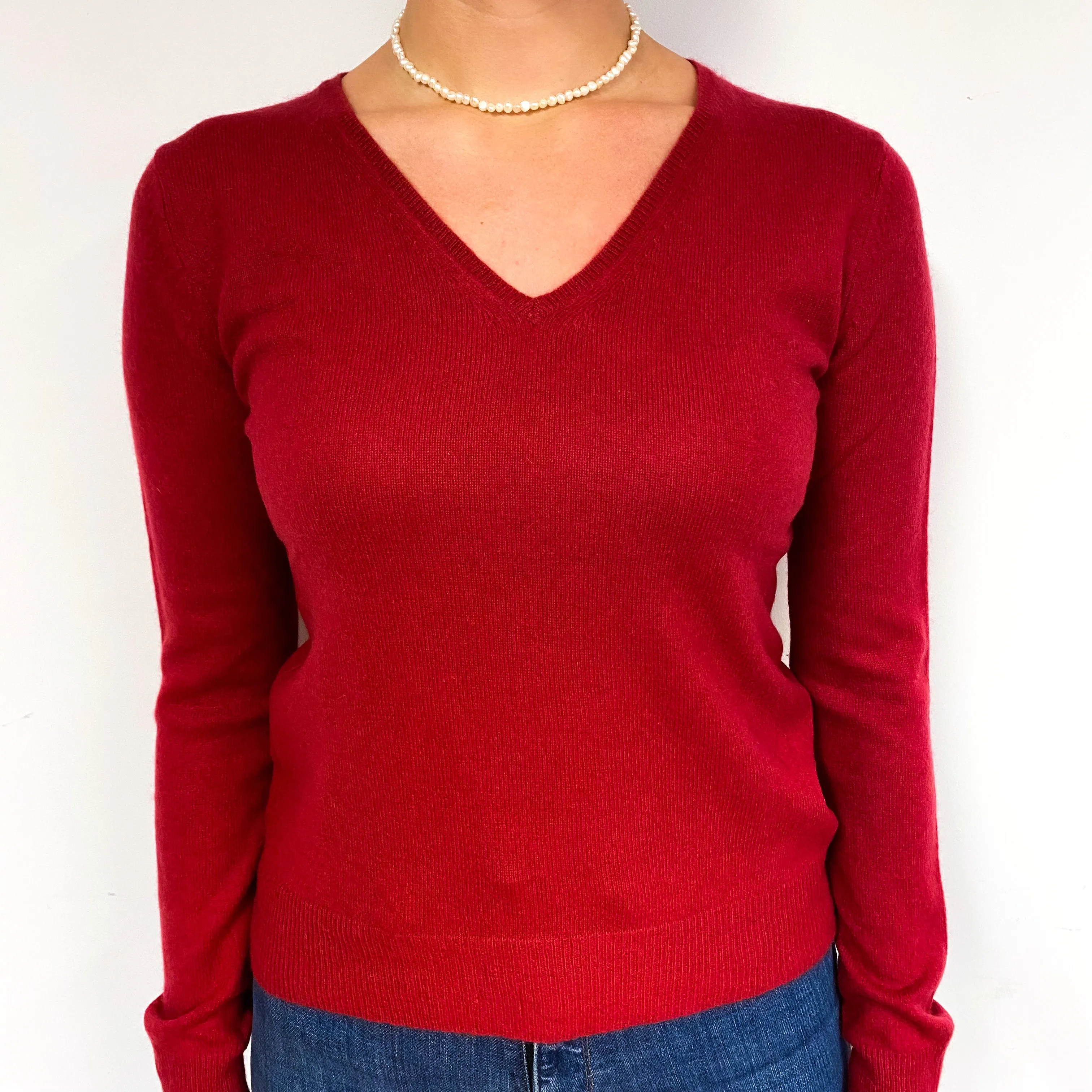 Ruby Red Cashmere V-Neck Jumper Small