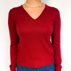Ruby Red Cashmere V-Neck Jumper Small