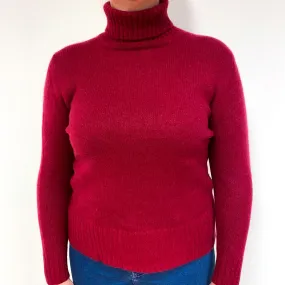 Ruby Red Chunky Cashmere Polo Neck Jumper Large