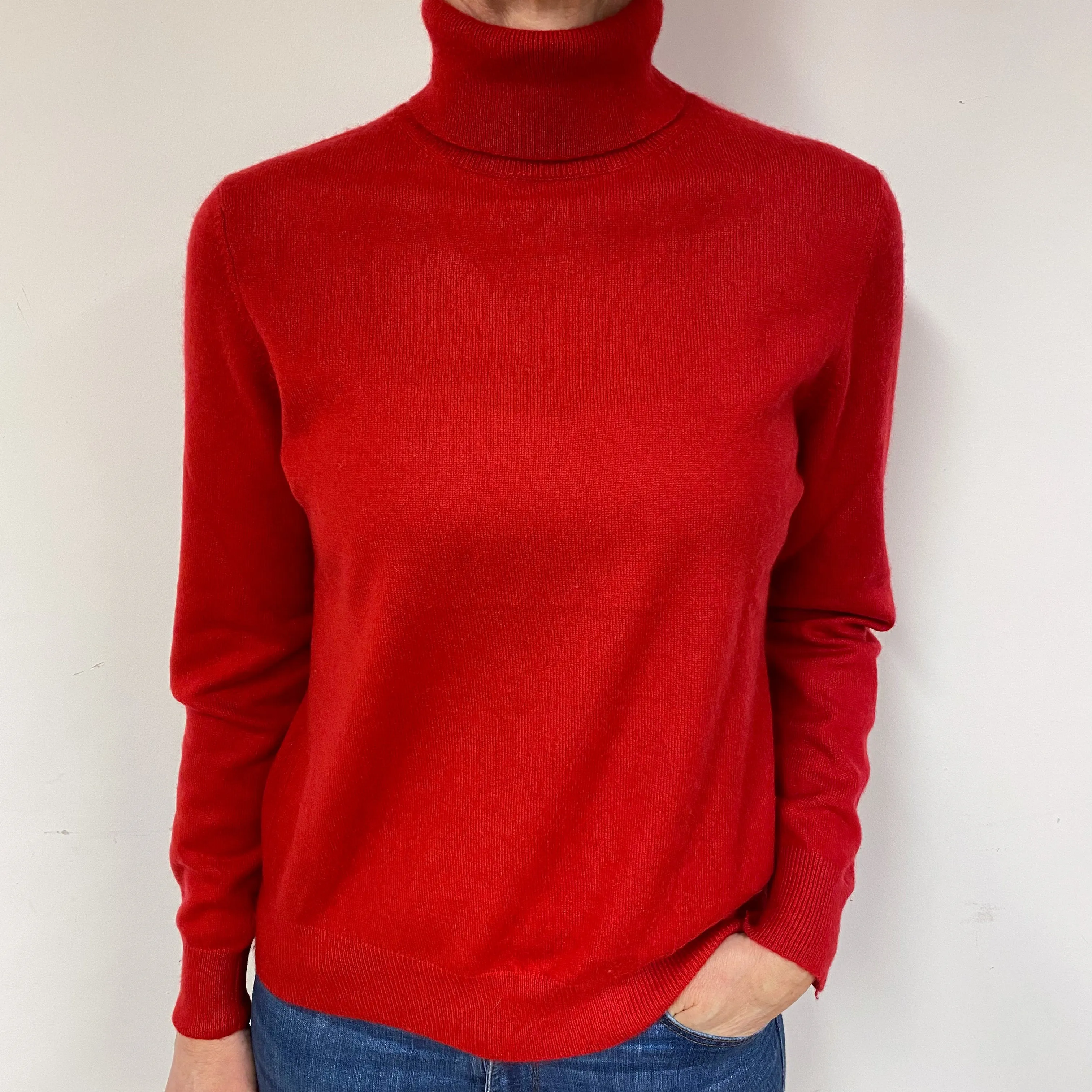 Scarlet Red Cashmere Polo Neck Jumper Medium