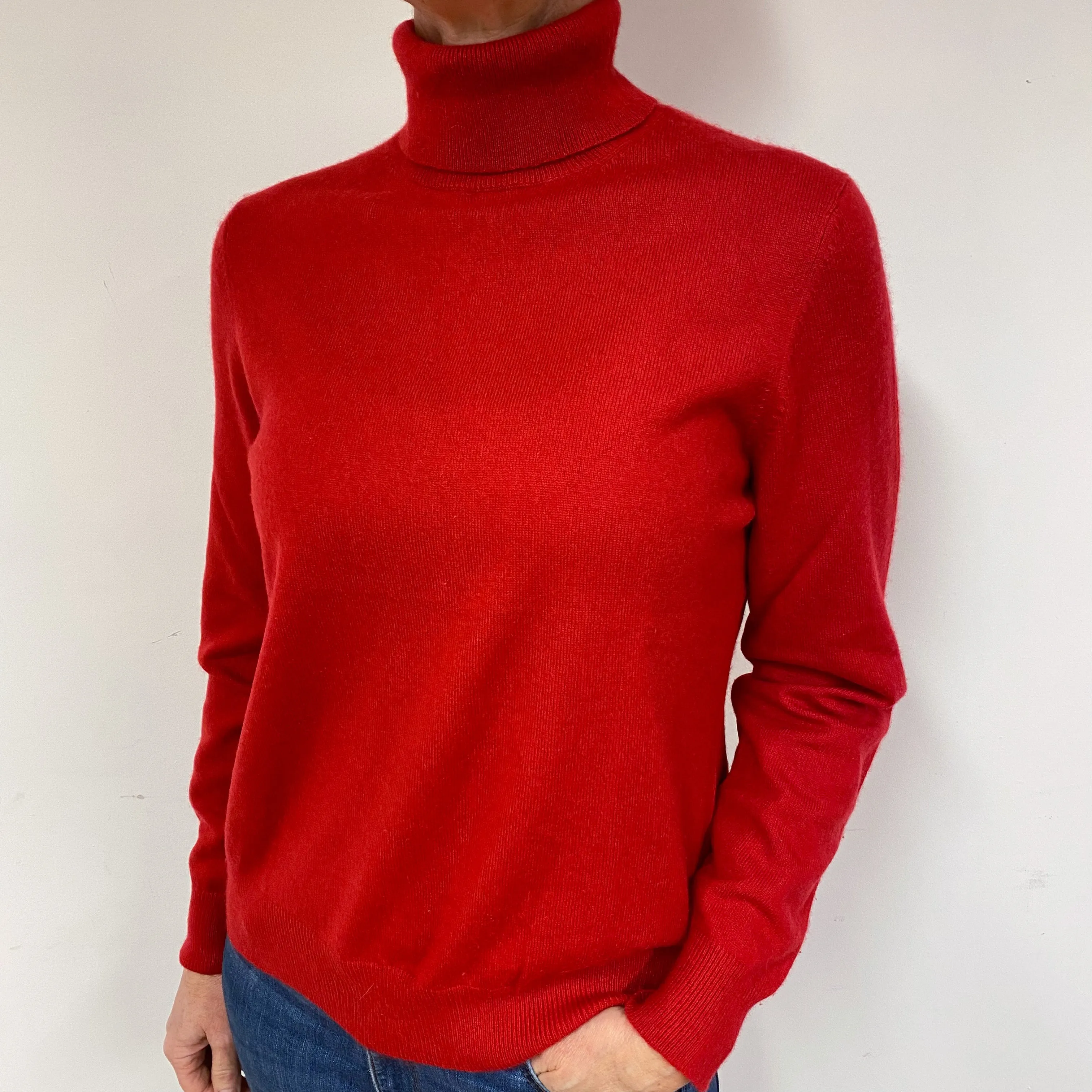 Scarlet Red Cashmere Polo Neck Jumper Medium
