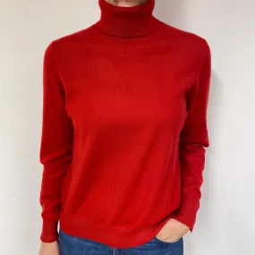 Scarlet Red Cashmere Polo Neck Jumper Medium
