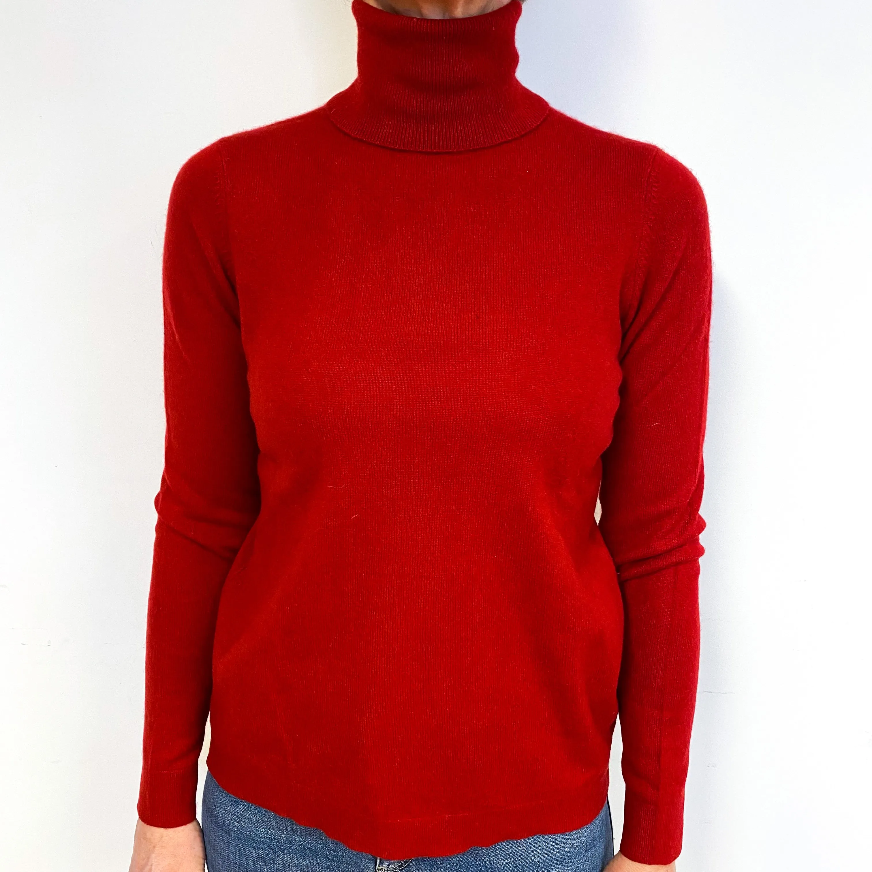 Scarlett Red Cashmere Polo Neck Jumper Medium