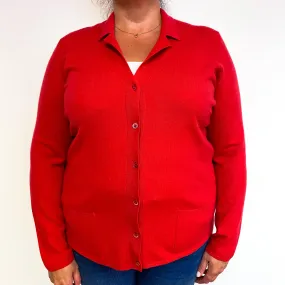 Scottish Scarlet Red Cashmere Shirt Style Cardigan Extra Large