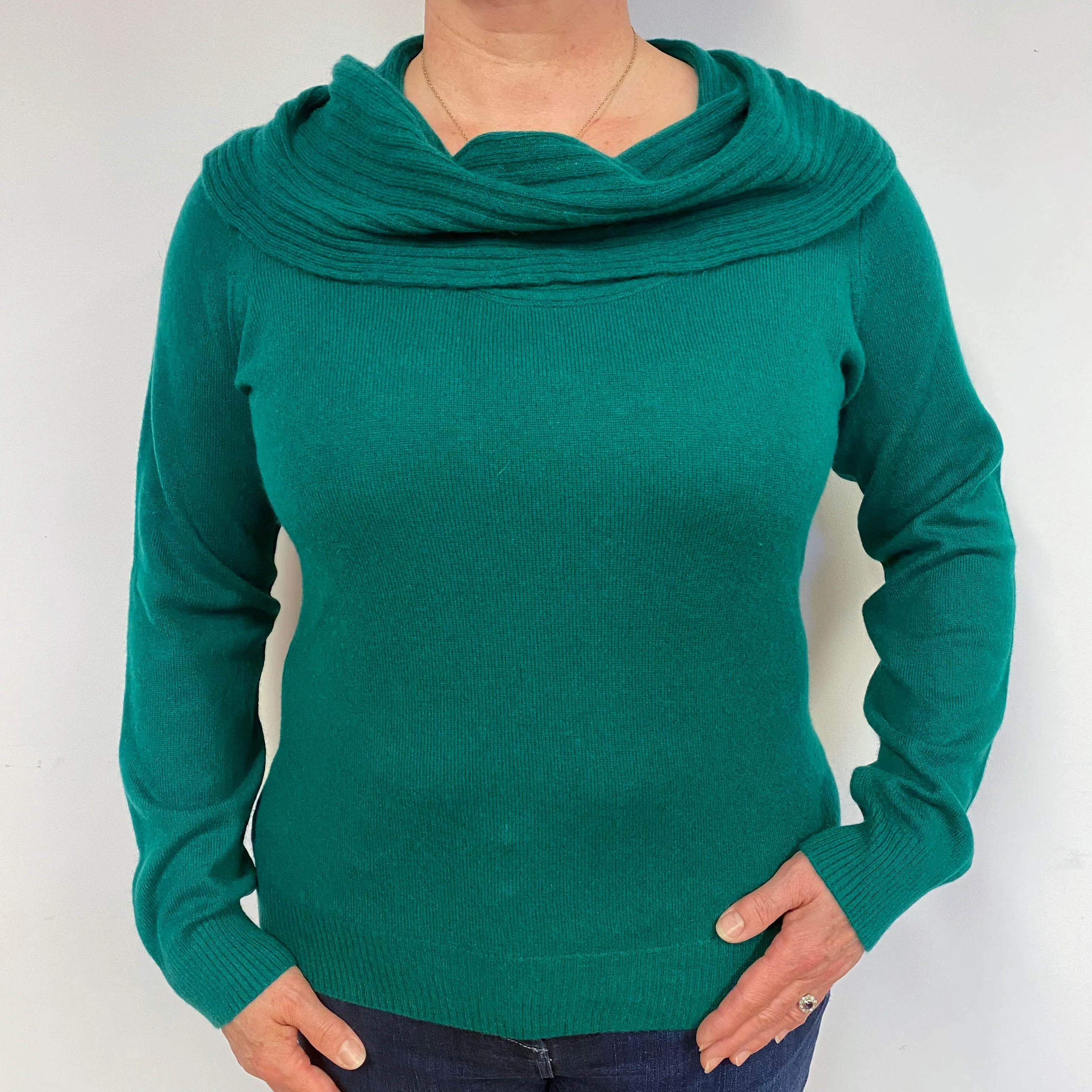 Shamrock Green Cashmere Cowl Neck Jumper Large