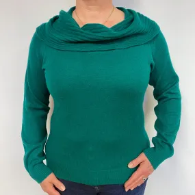 Shamrock Green Cashmere Cowl Neck Jumper Large