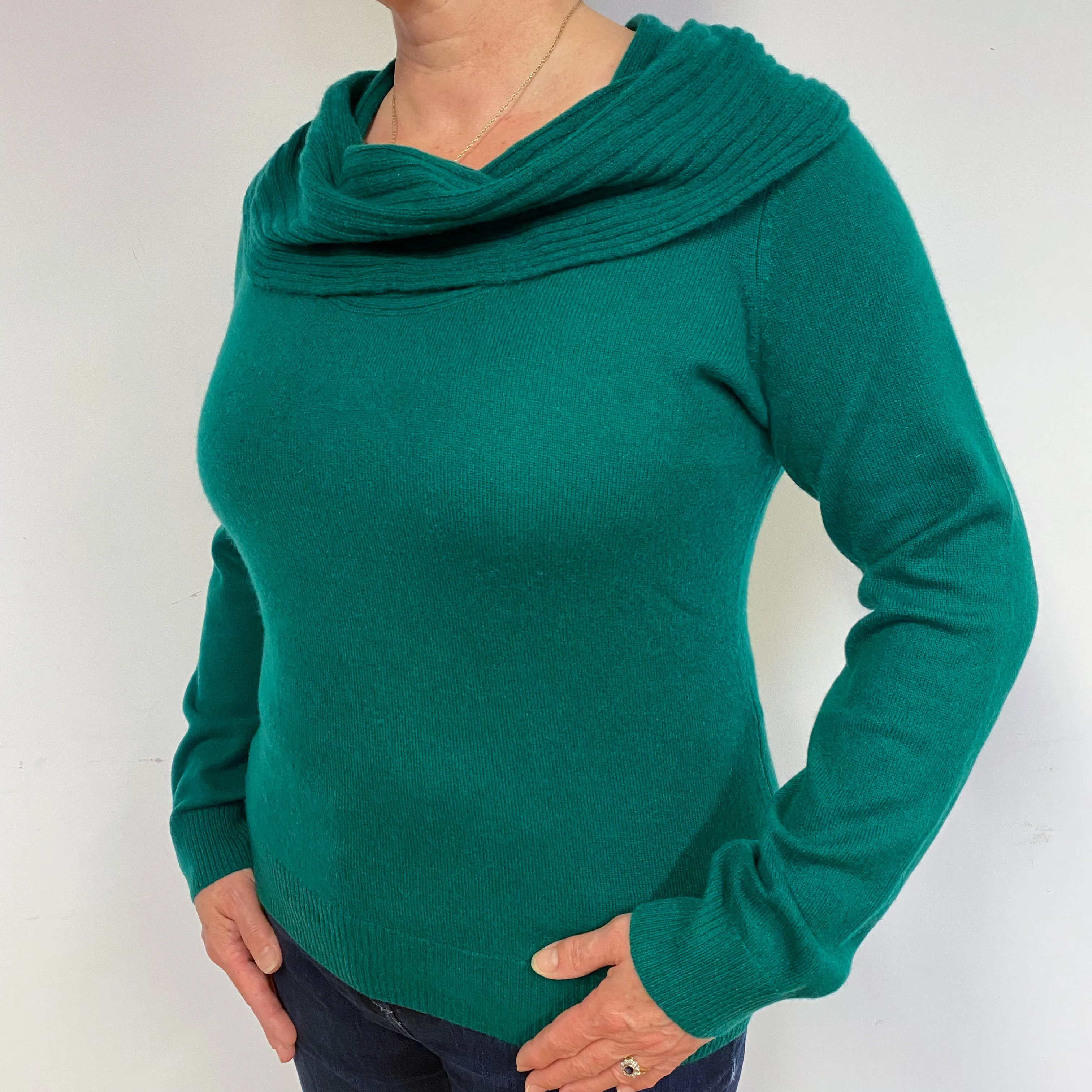 Shamrock Green Cashmere Cowl Neck Jumper Large