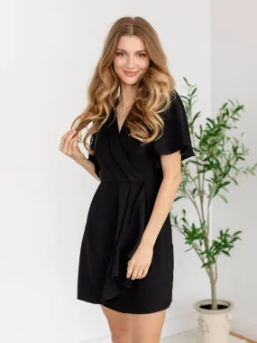 Short Sleeve Ruffled Wrap Dress