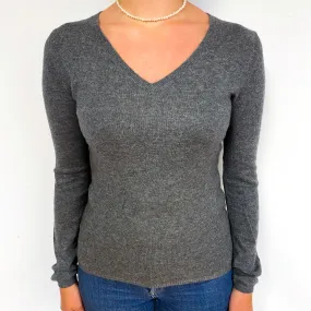 Slate Grey Lightweight Cashmere V-Neck Jumper Small