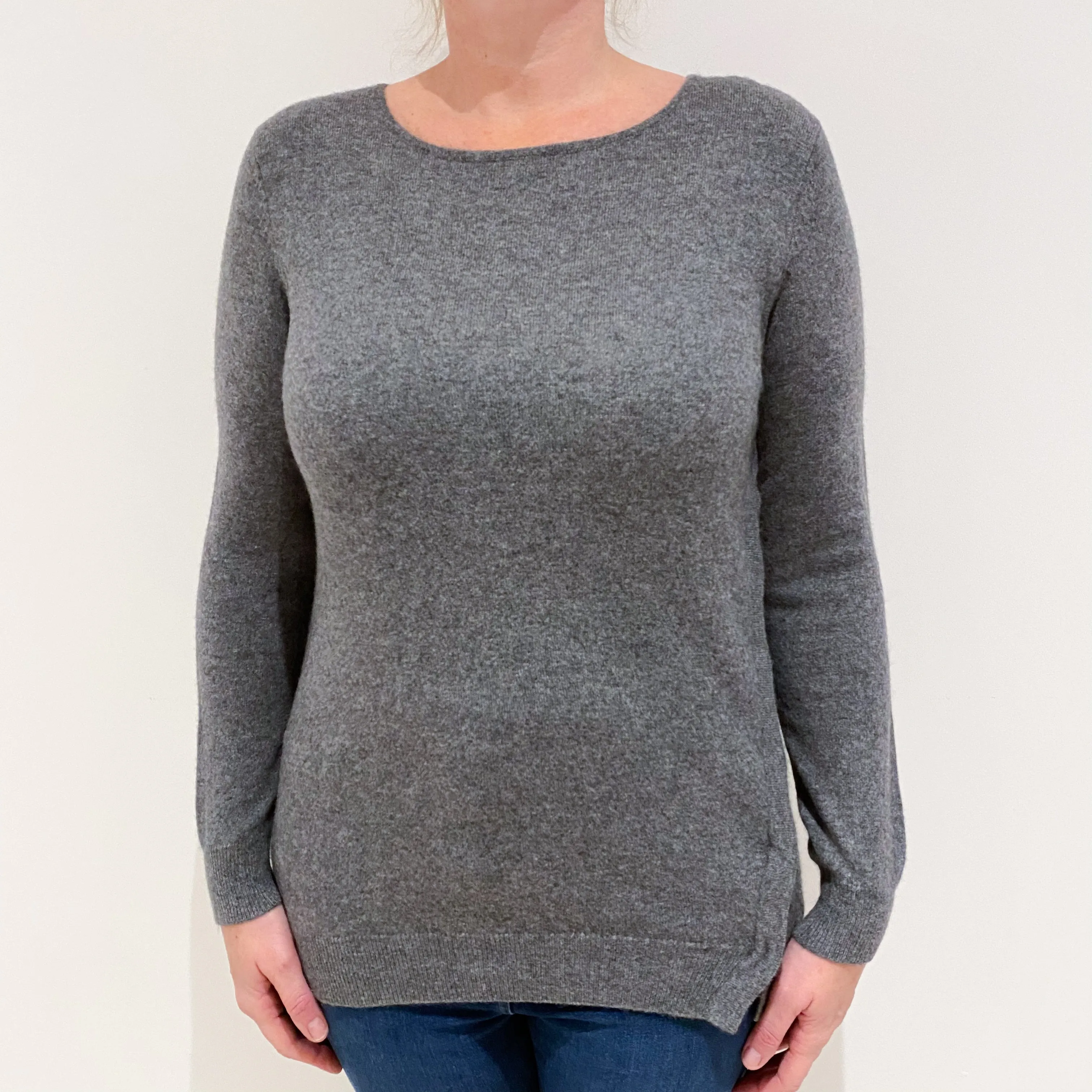 Slate Grey Open Side Cashmere Crew Neck Jumper Large