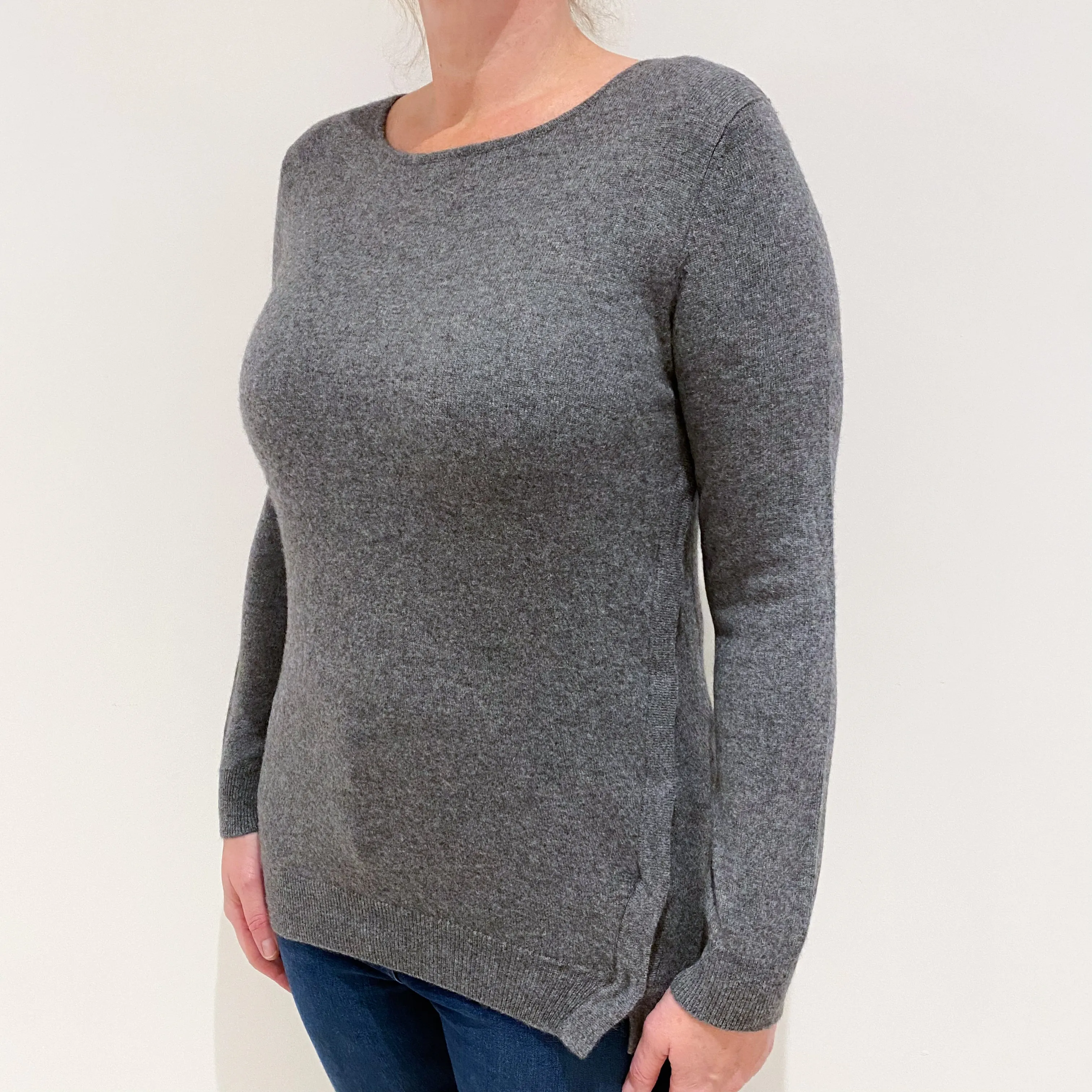 Slate Grey Open Side Cashmere Crew Neck Jumper Large