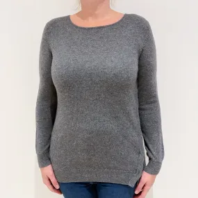 Slate Grey Open Side Cashmere Crew Neck Jumper Large