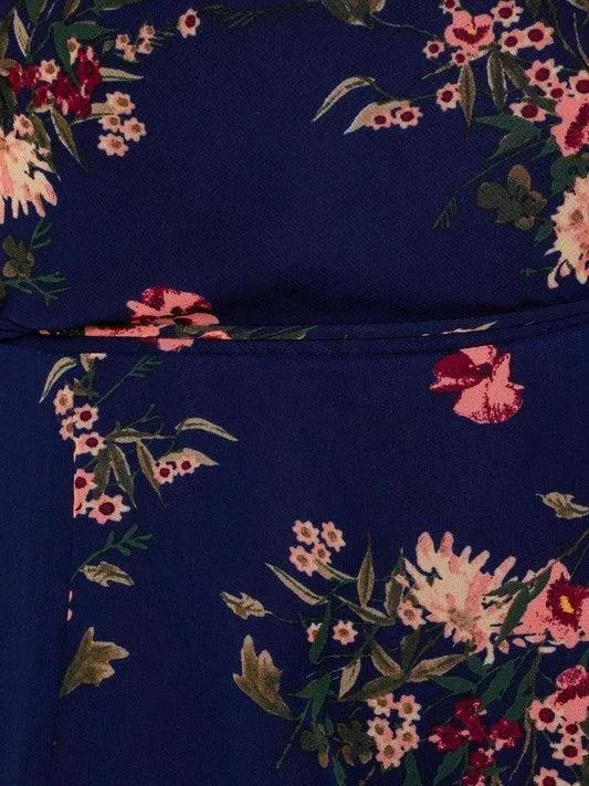 Soft Navy Floral Wrap Maxi Dress