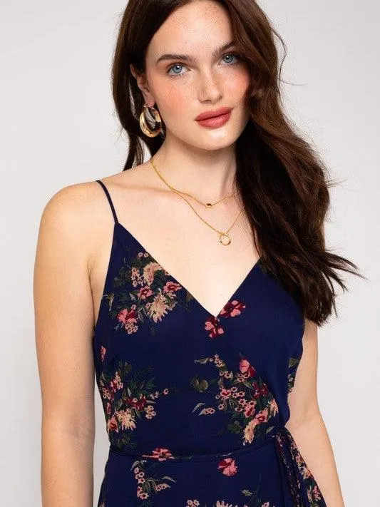 Soft Navy Floral Wrap Maxi Dress