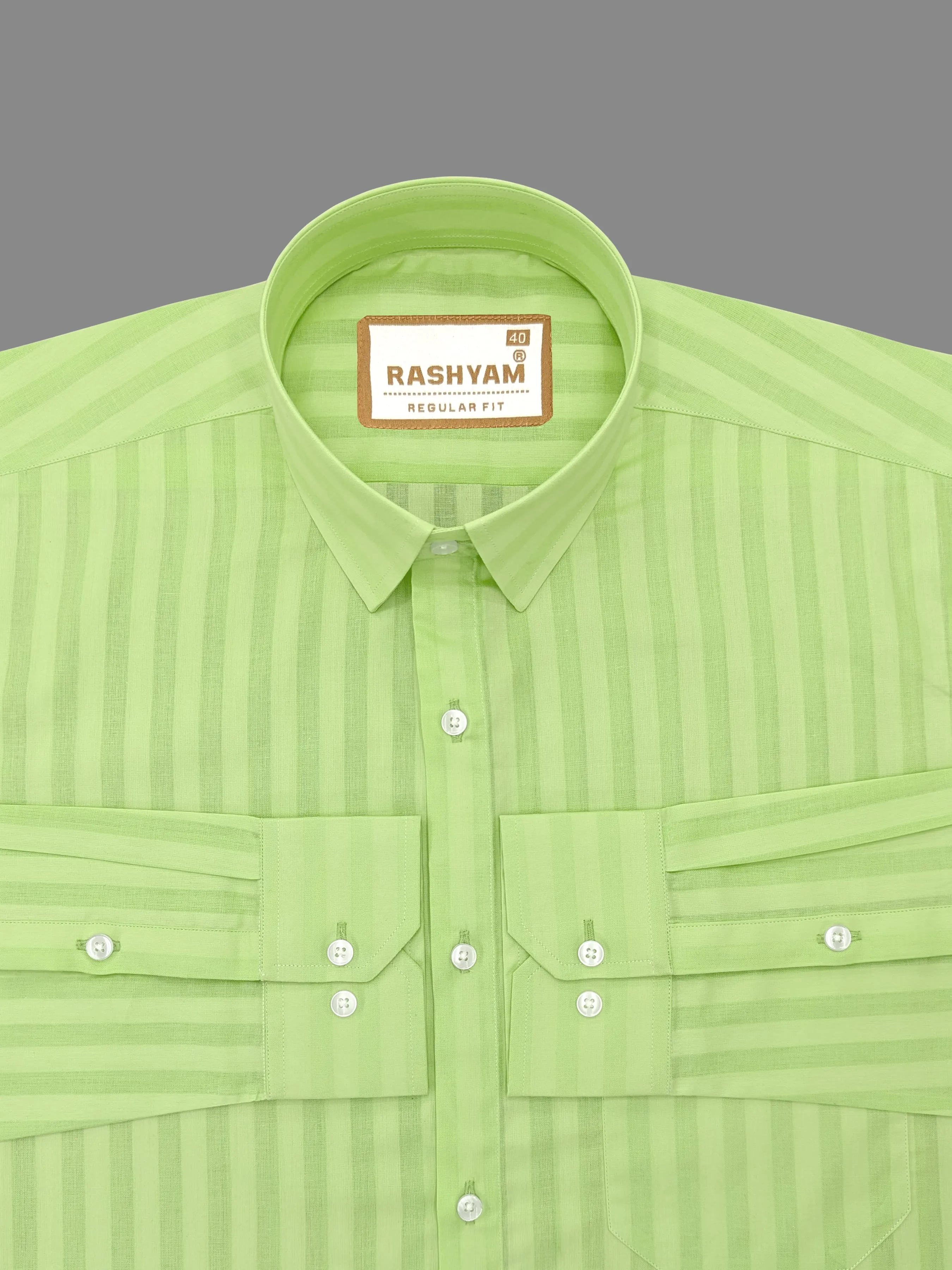 Spello Turtle Green Line Premium Cotton Formal Shirt For Men