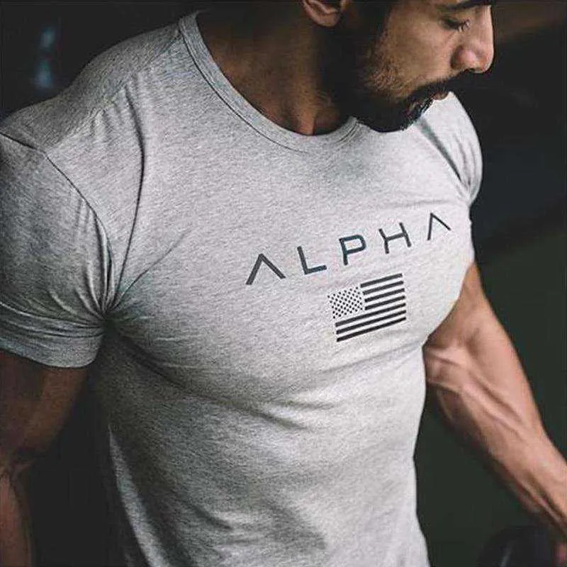 Sports Fitness Fashion Letter Printing Men's Short Sleeve T-shirt