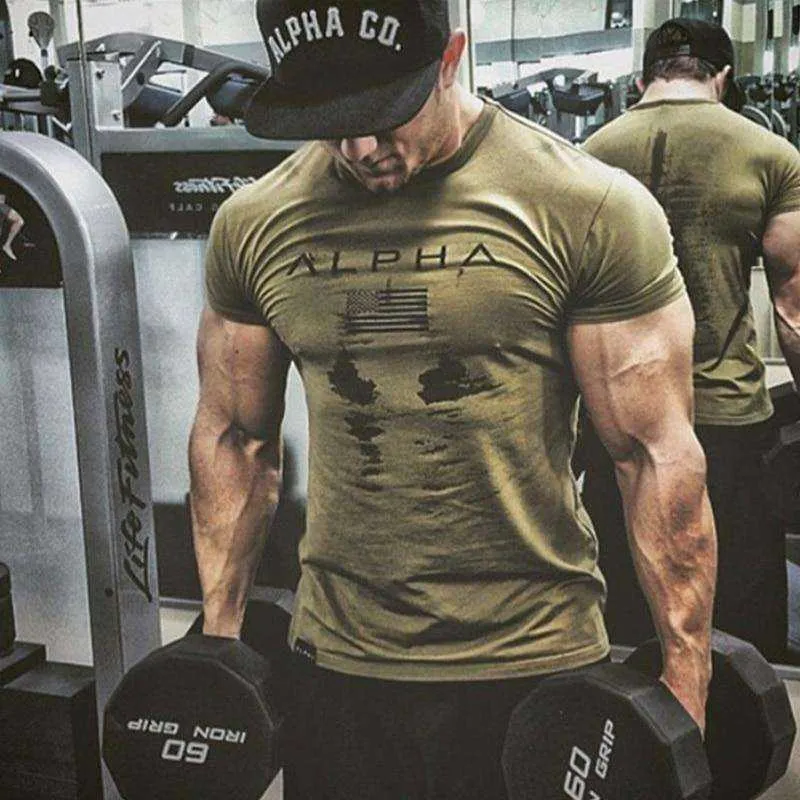 Sports Fitness Fashion Letter Printing Men's Short Sleeve T-shirt