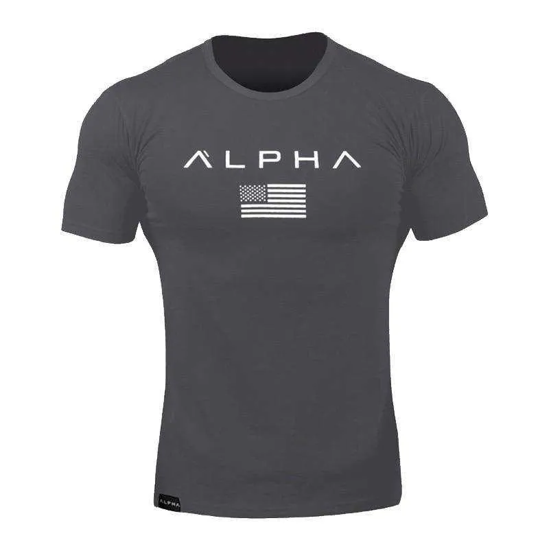 Sports Fitness Fashion Letter Printing Men's Short Sleeve T-shirt