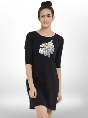 SUN FLOWER PRINTED THREE QUARTER SLEEVE T-SHIRT SIDE POCKET FOR WOMEN'S