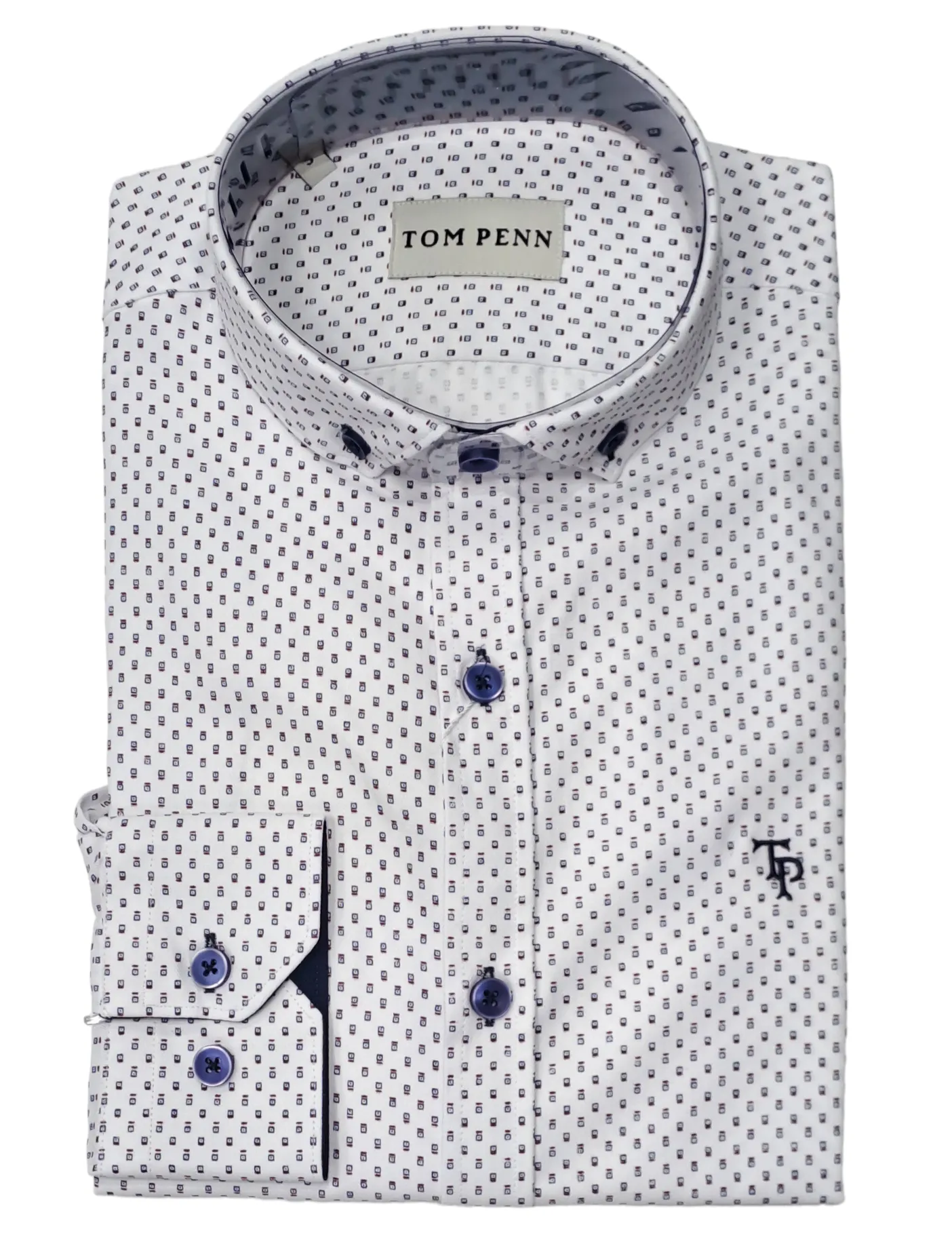 Tom Penn Long Sleeve Shirt 895 - White/Navy