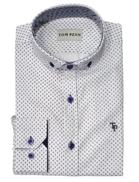 Tom Penn Long Sleeve Shirt 895 - White/Navy