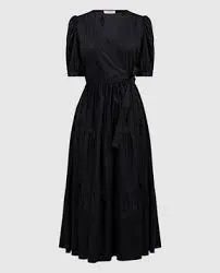 TWS-241TT2063 BLACK WRAP TIER DRESS