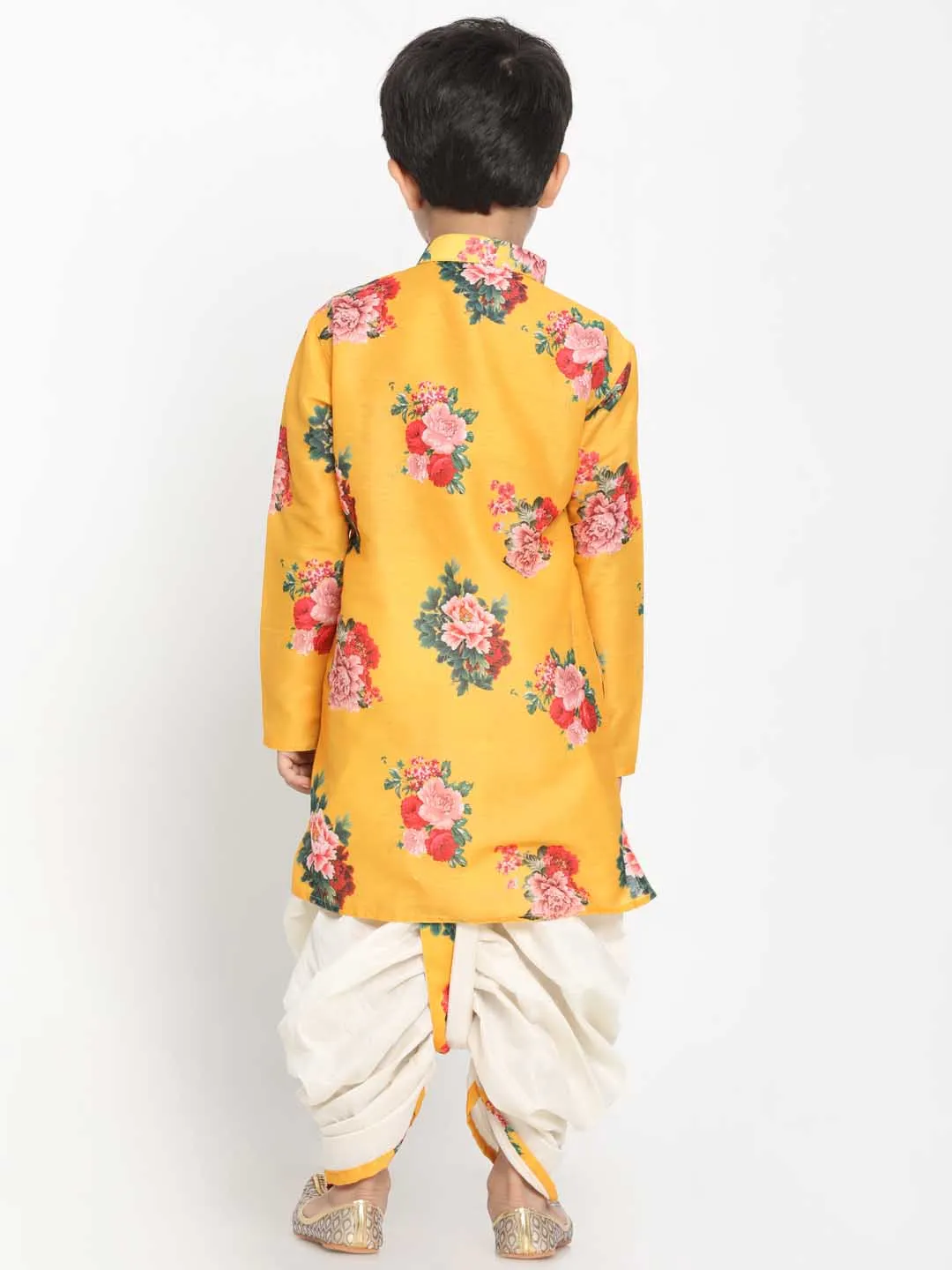 VASTRAMAY Boy's Yellow Krishna Style Kurta and Dhot Set