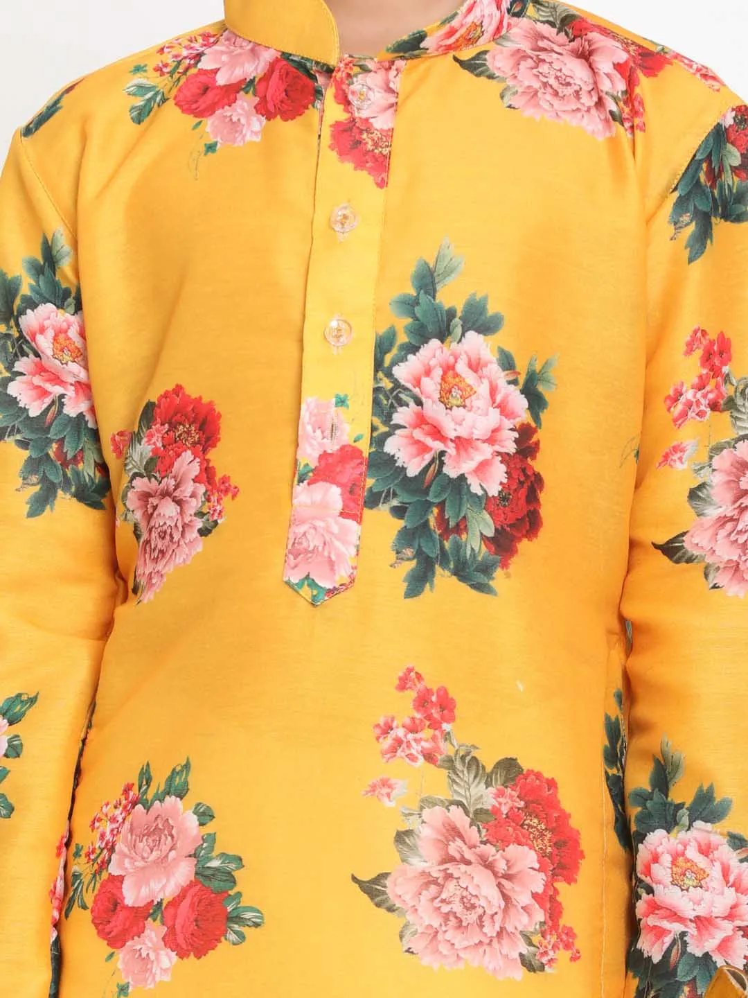 VASTRAMAY Boy's Yellow Krishna Style Kurta and Dhot Set