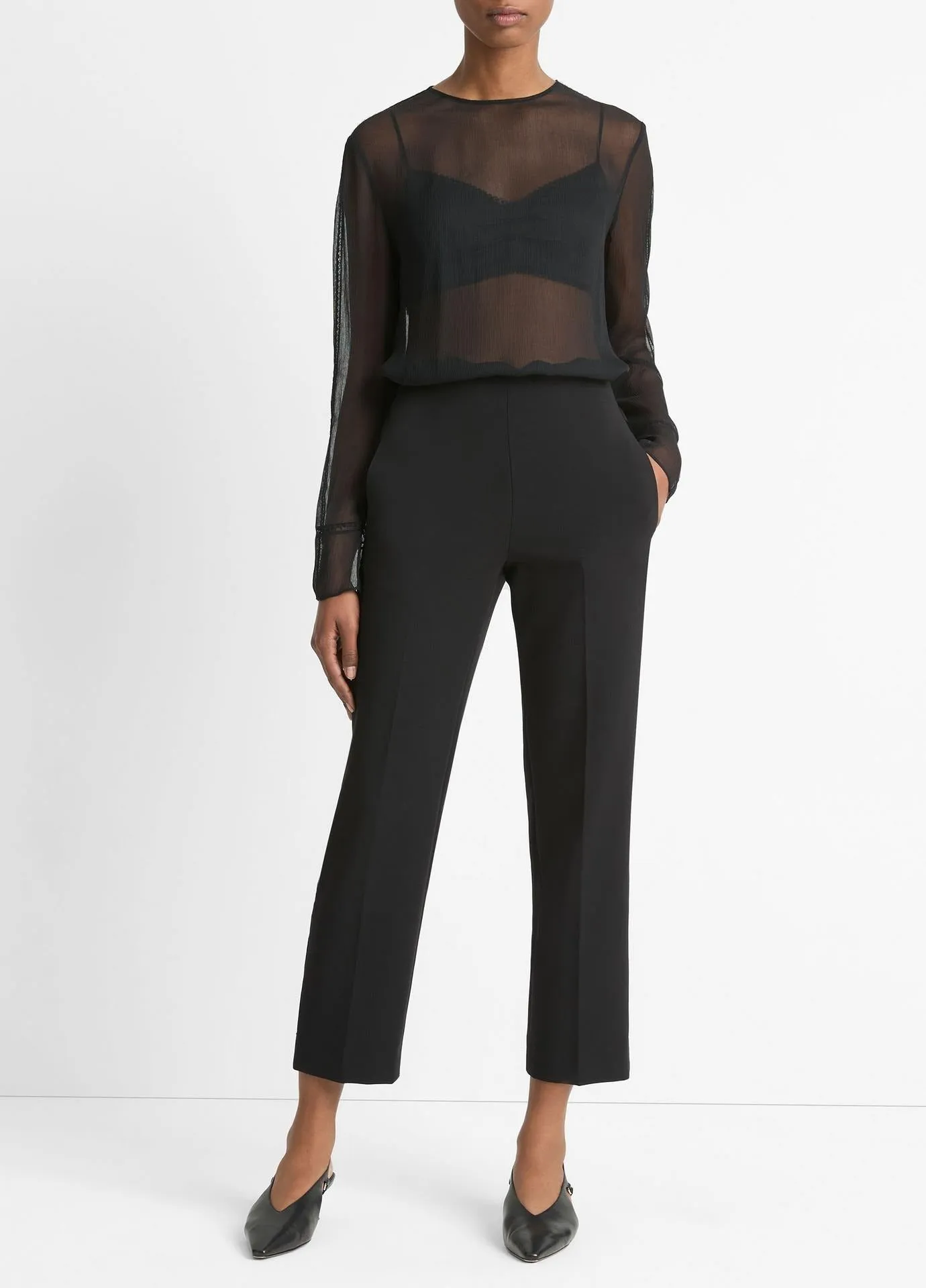 Vince Mid Rise Velvet Trim Pull On Pant in Black